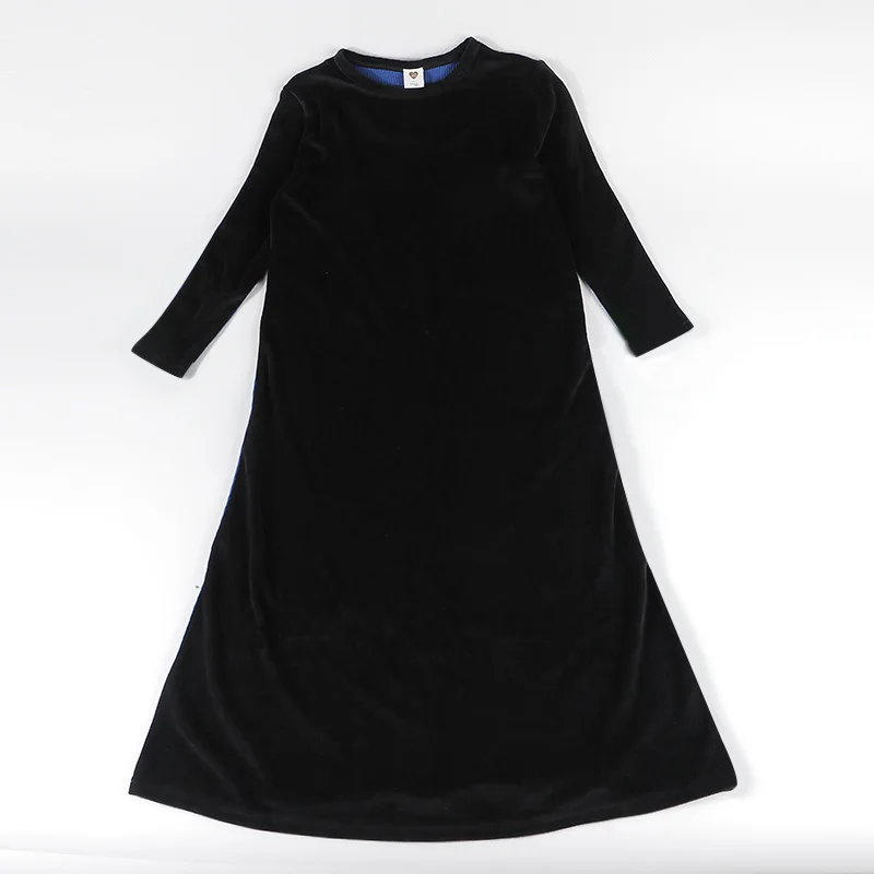 Camisón largo de terciopelo acanalado con cuello redondo azul y rosa - imagen 4