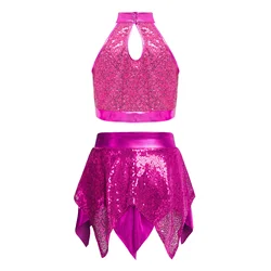Kinder conjunto de animación con top corto de lentejuelas para niña