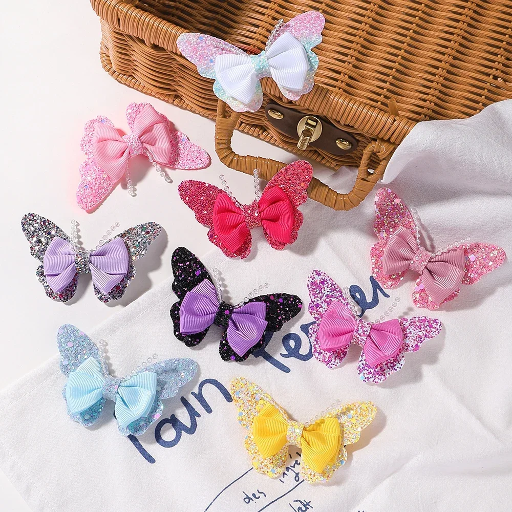 Horquillas para niña con lazo y flequillo de lentejuelas tejidas - imagen 4
