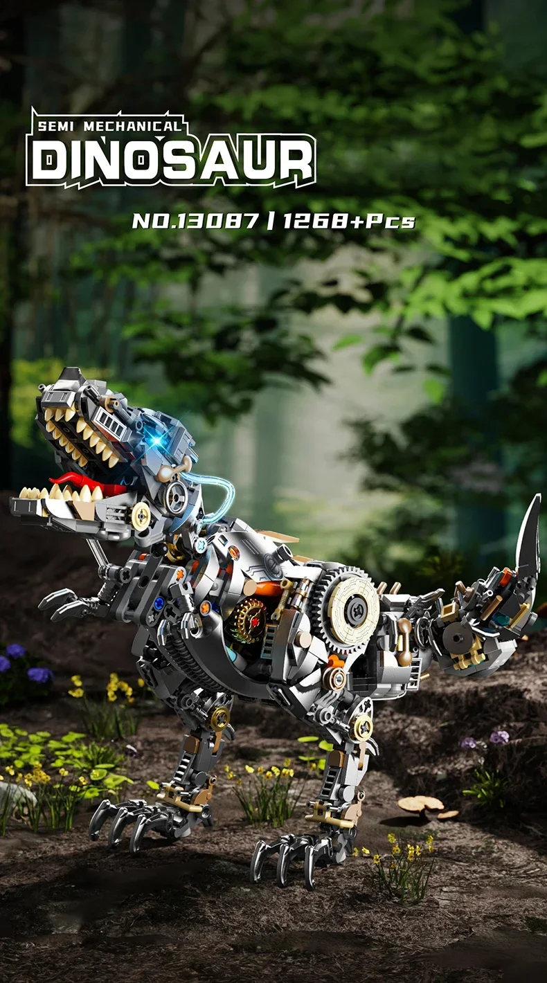 Modelo de T-Rex mecánico articulado en construcción