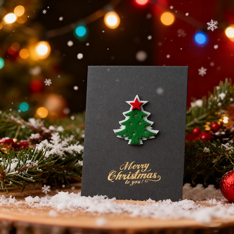 Tarjetas Navideñas ZYF – Fieltro 3D en papel nacarado gris