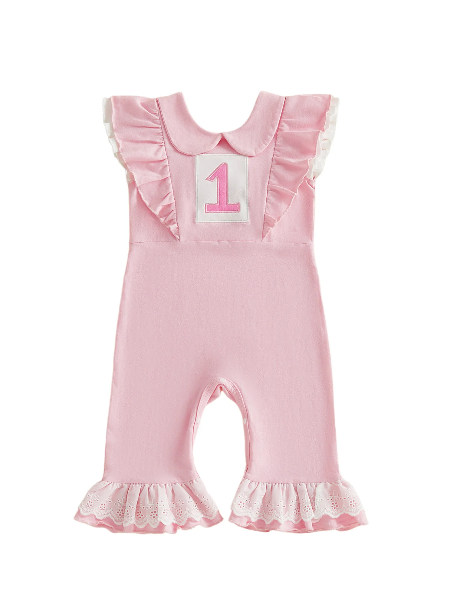 Tutina de bebé con cuello tipo muñeca y volantes