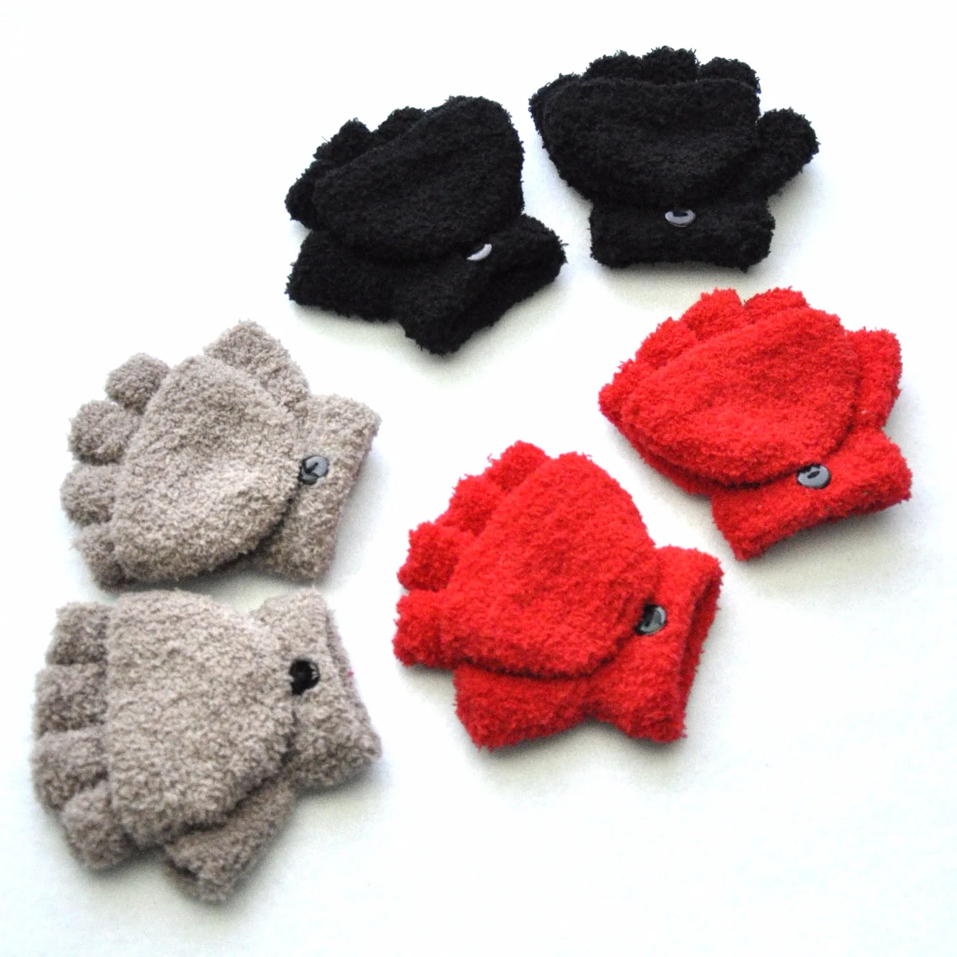 Guantes de invierno de lana Coral con tacto medio dedo cálidos - imagen 4