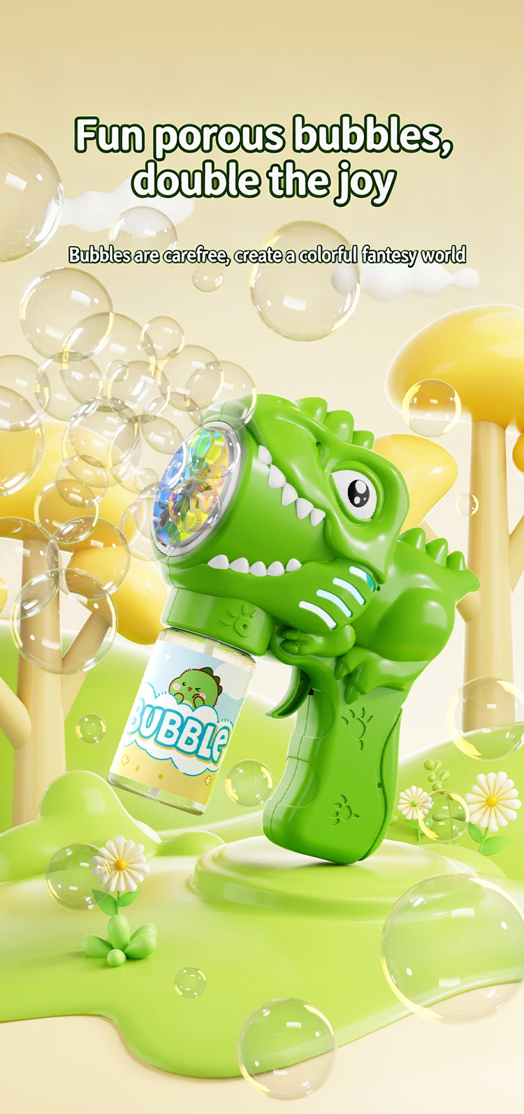 Dinosaurio con forma de pistola de burbujas