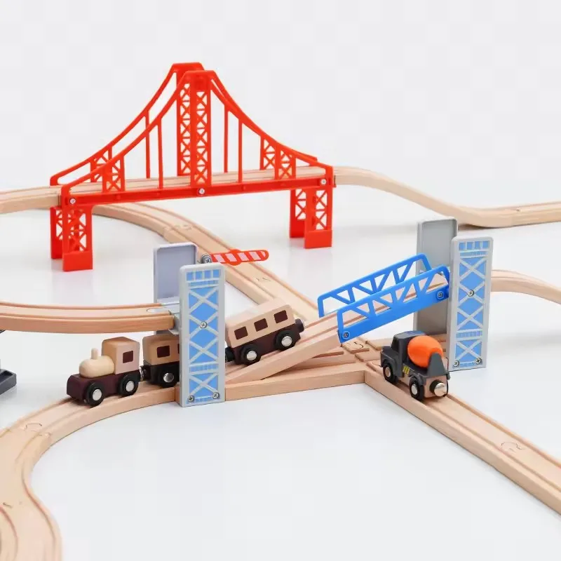 Accesorios de vías de tren de madera con puente y túnel - imagen 2