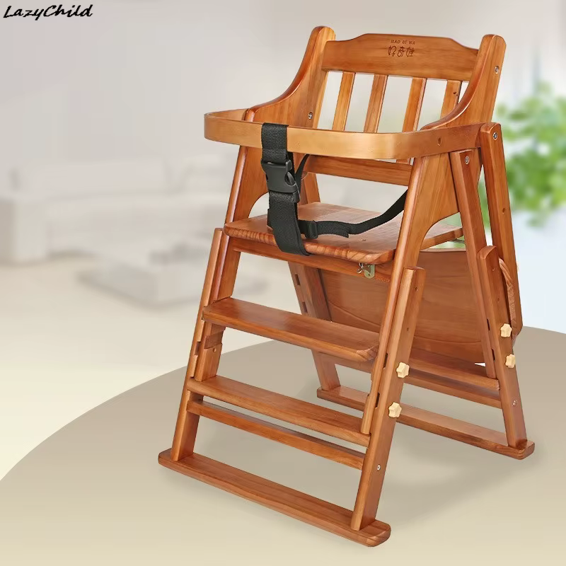 Trona infantil de madera maciza con cojín – Plegable y regulable - imagen 5
