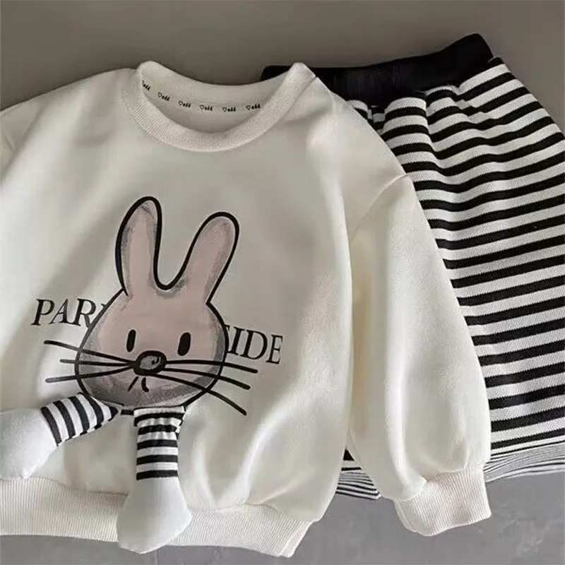 Conjunto de niña conejo animado: jersey y pantalón a rayas - imagen 4