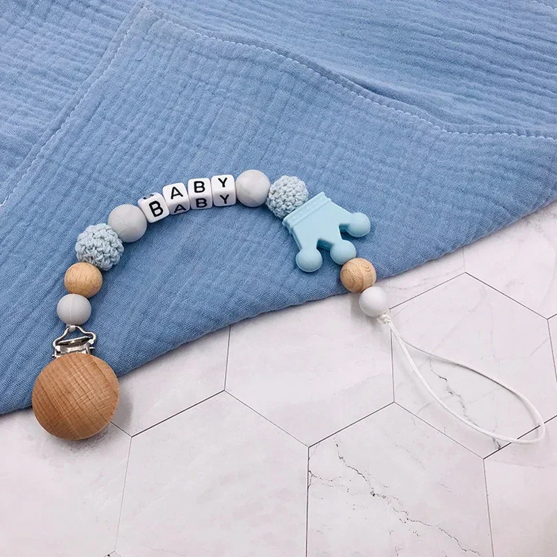 Cadena de chupete silicona segura sin bisfenol madera haya para bebé - imagen 4