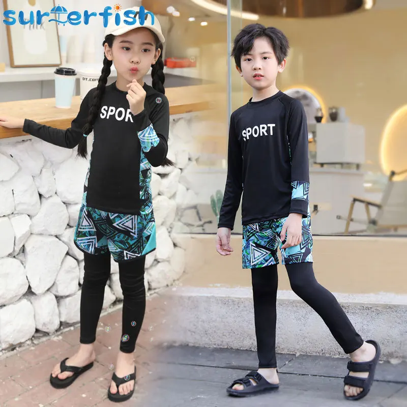 Traje de baño manga larga infantil conjunto retazos sin costuras - imagen 4