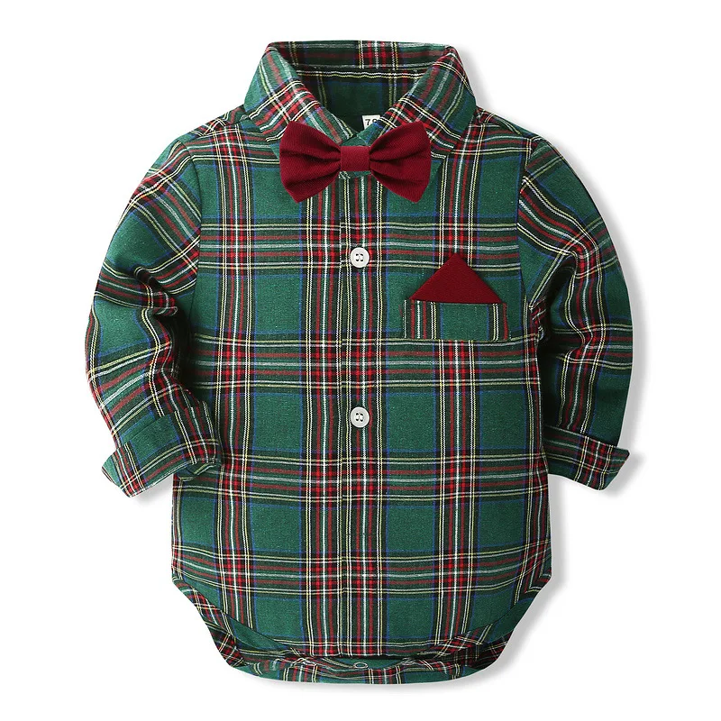 Conjunto mono para bebé de algodón a cuadros primavera y otoño - imagen 5