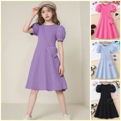 Vestido de verano para niña estilo retro morado manga corta clásico