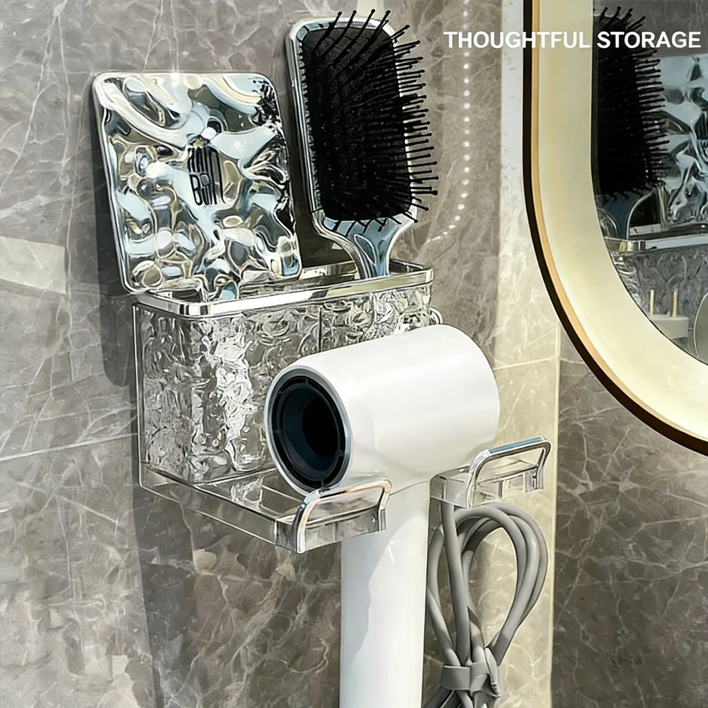Soporte para secador de pelo sin perforaciones en baño y ducha