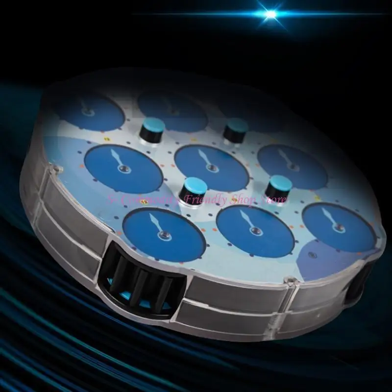Cubo transparente azul con reloj de posicionamiento