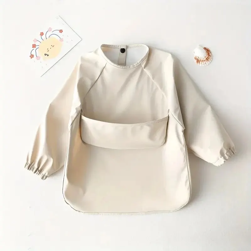 Babero impermeable manga larga bebé – Color sólido suave - imagen 5
