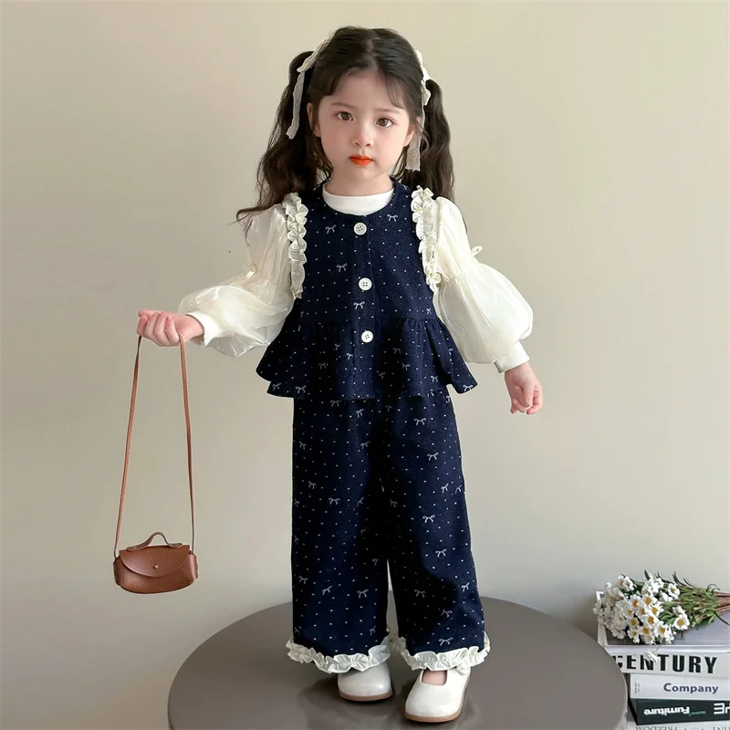 Conjunto de primavera para niña con lazo y manga larga - imagen 2