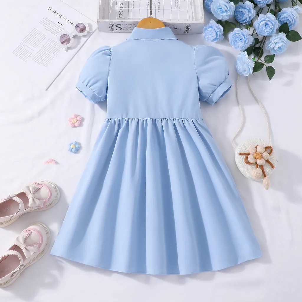 Vestido retro de verano rural para niñas con cuello plegable - imagen 5