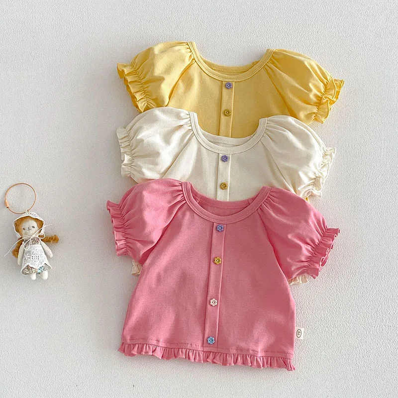 MILANCEL Camiseta de verano niña de color liso con mangas abullonadas - imagen 5