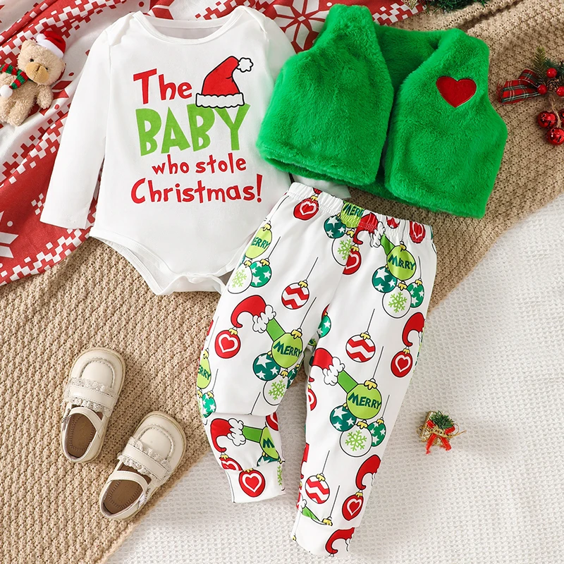 Traje de Navidad para bebé recién nacido con mono y chaleco lana - imagen 2