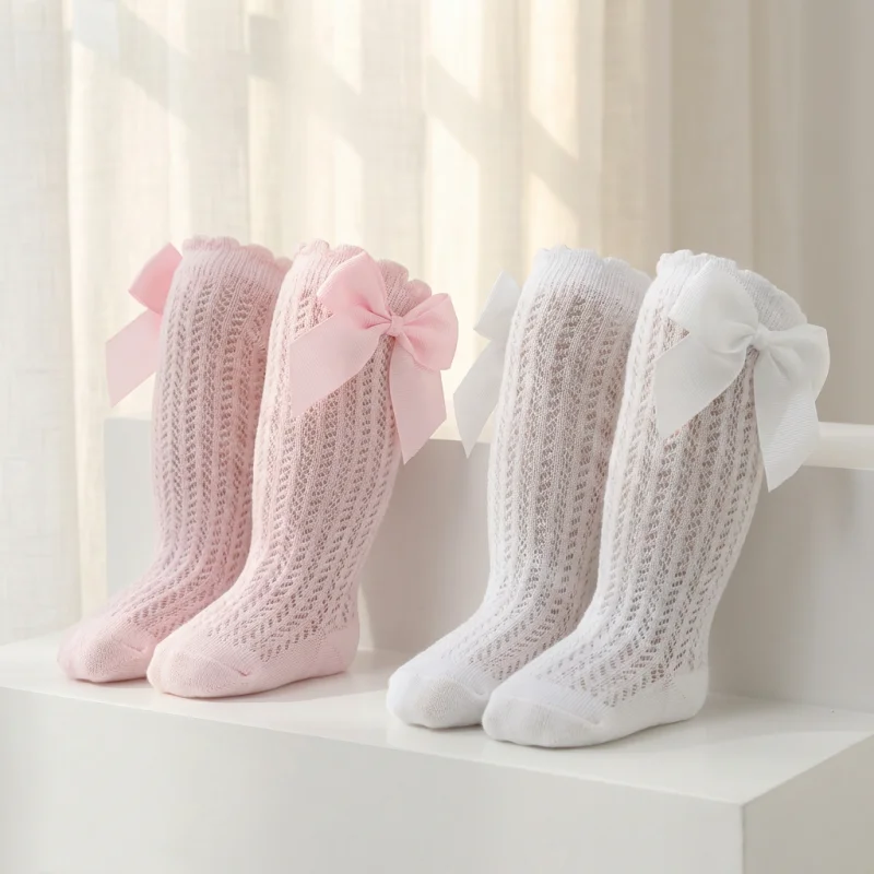 Calcetines de bebé niña hasta la rodilla algodón veraniego con lazo