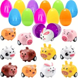Huevos sorpresa de Pascua con conejo y coches metálicos para niños