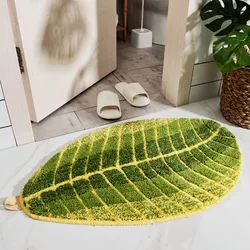 Alfombra antideslizante de baño con forma hoja verde lavable