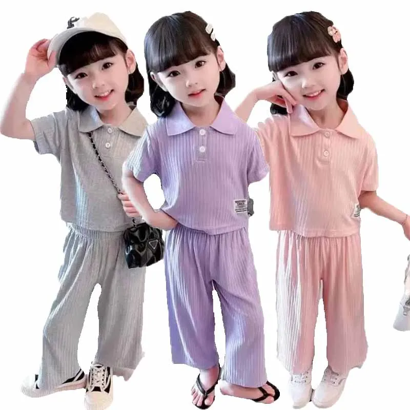 Conjunto de verano infantil a rayas con solapa y pantalón - imagen 5