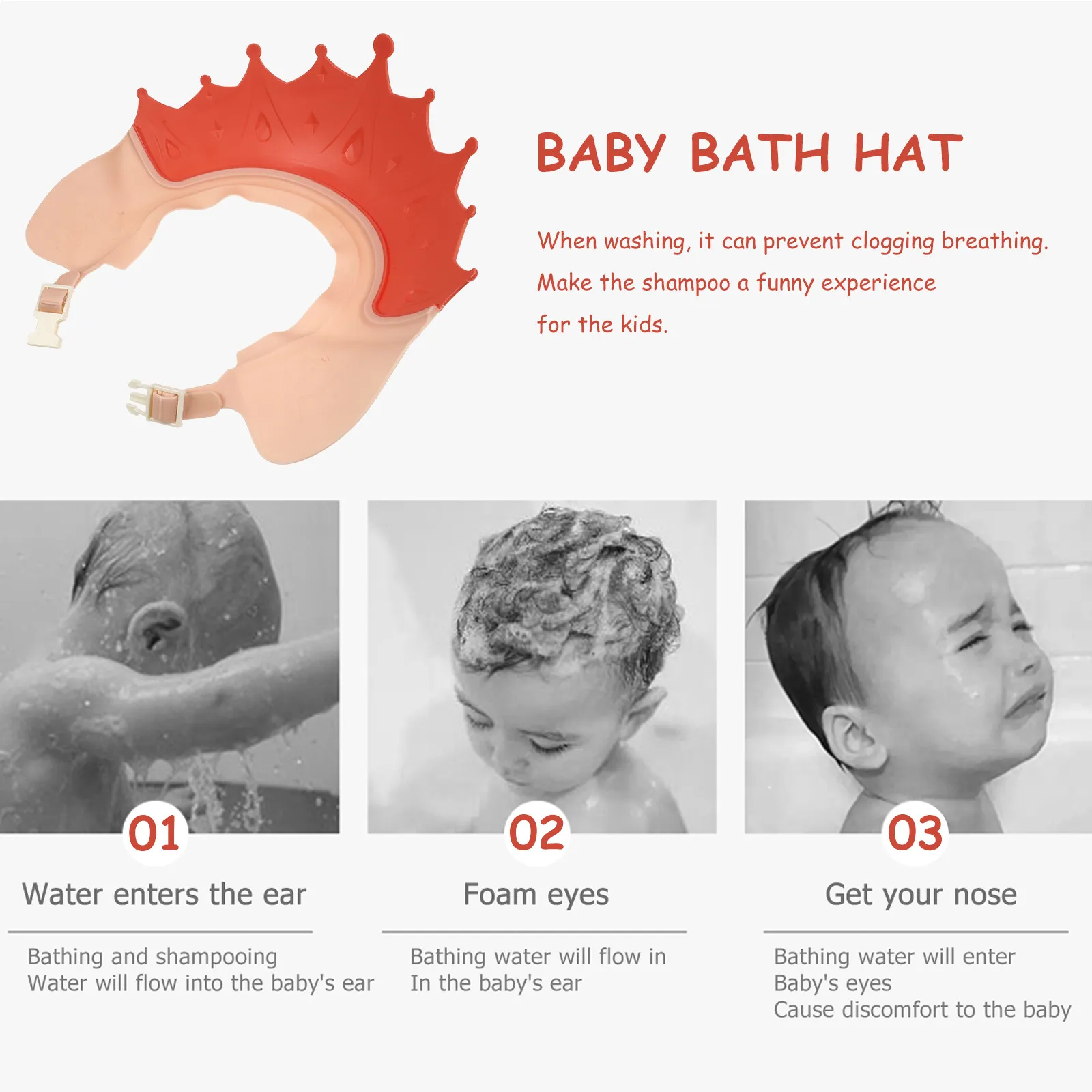 Gorro de baño para bebés ajustable que protege ojos y orejas - imagen 3