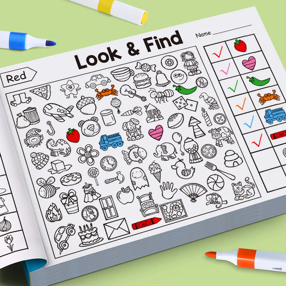 Libro de colorear Montessori para niños: busca y encuentra