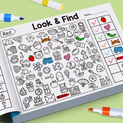Libro de colorear Montessori para niños: busca y encuentra