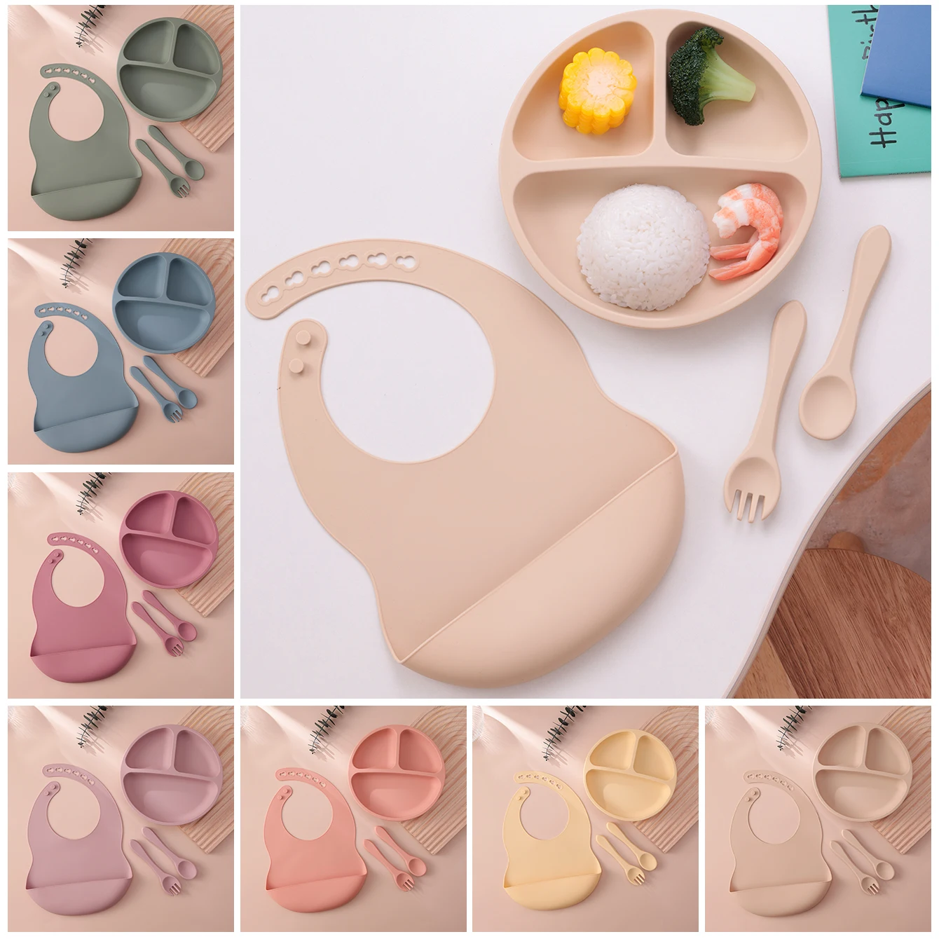 Plato de succión de silicona para bebé - juego de alimentación sin BPA