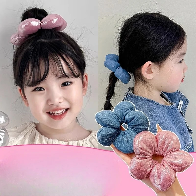 Lazos para el cabello infantiles de flor brillante con goma elástica