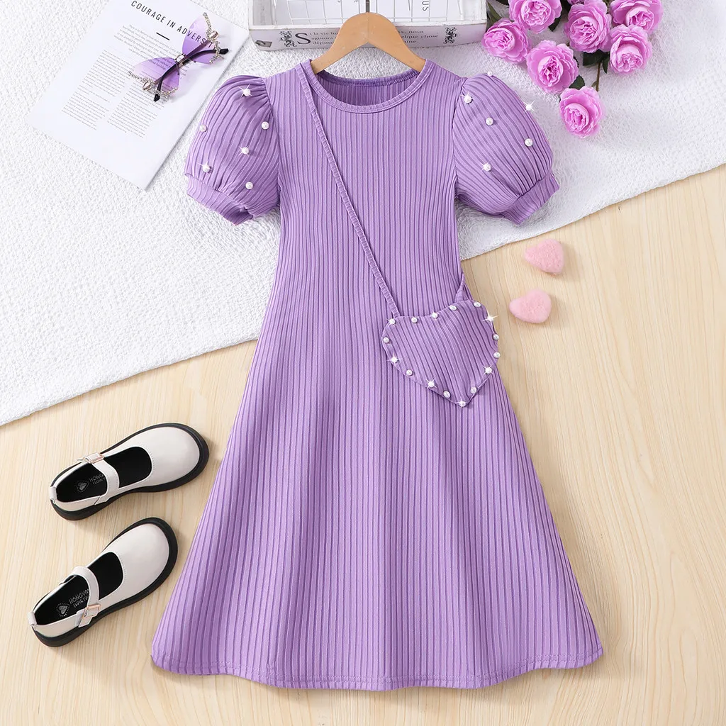 Vestido de verano para niña estilo retro morado manga corta clásico - imagen 2