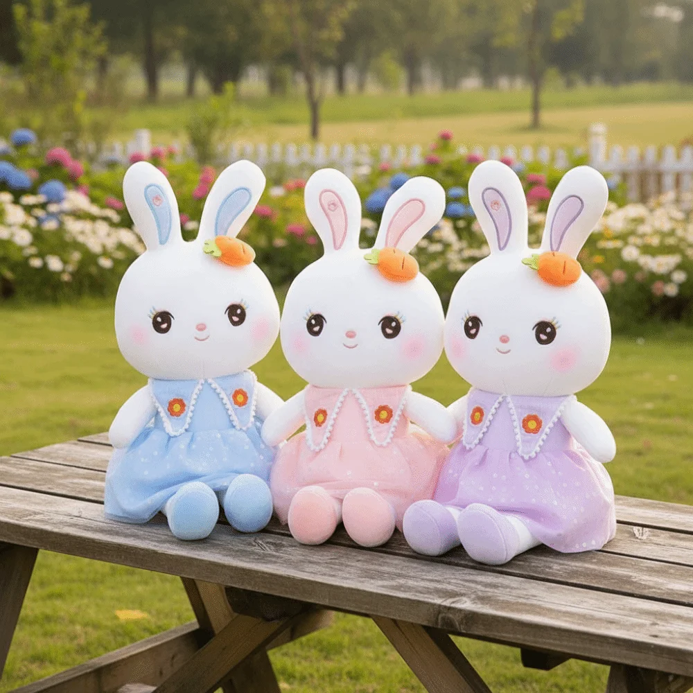 Peluche conejo suave con falda de flores y zanahoria - imagen 2