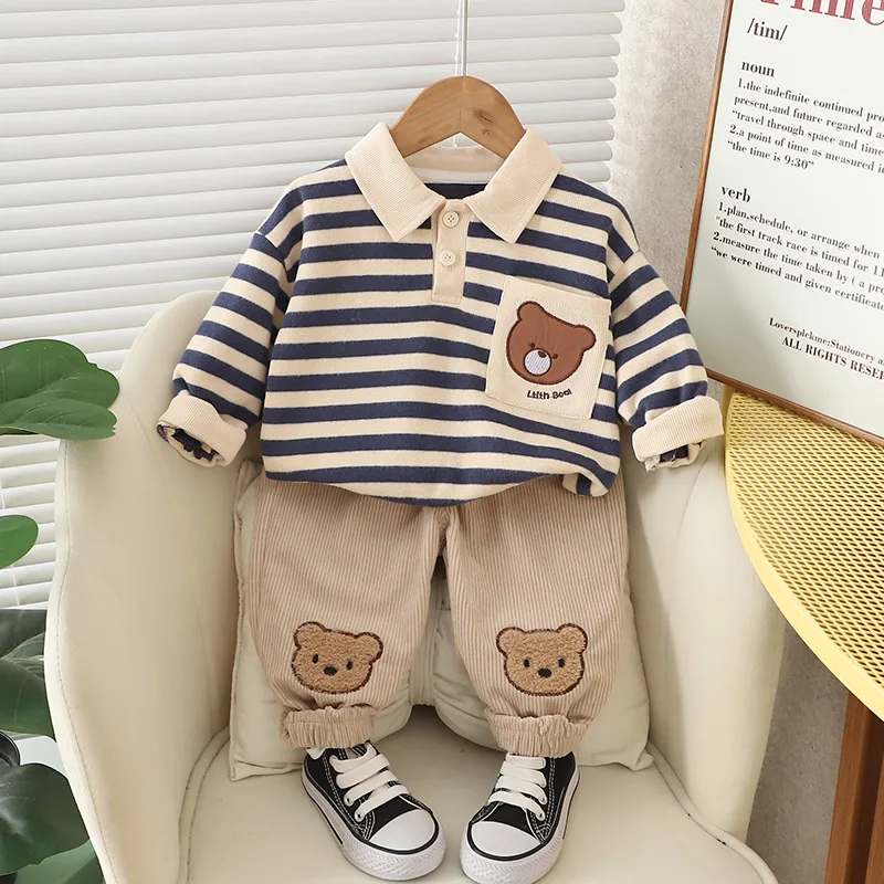 Conjunto otoño bebé niña – camiseta de rayas y pantalones cómodos - imagen 3