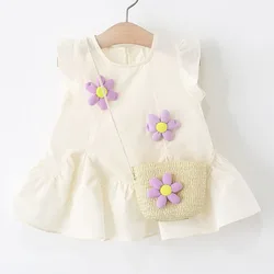 Vestido princesa sin mangas de algodón para niña – conjunto con bolsa
