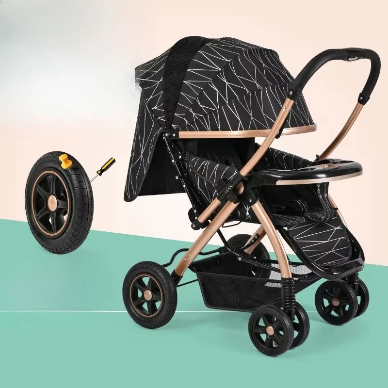 Cochecito bebé plegable con absorción de impactos y ruedas resistentes - imagen 4