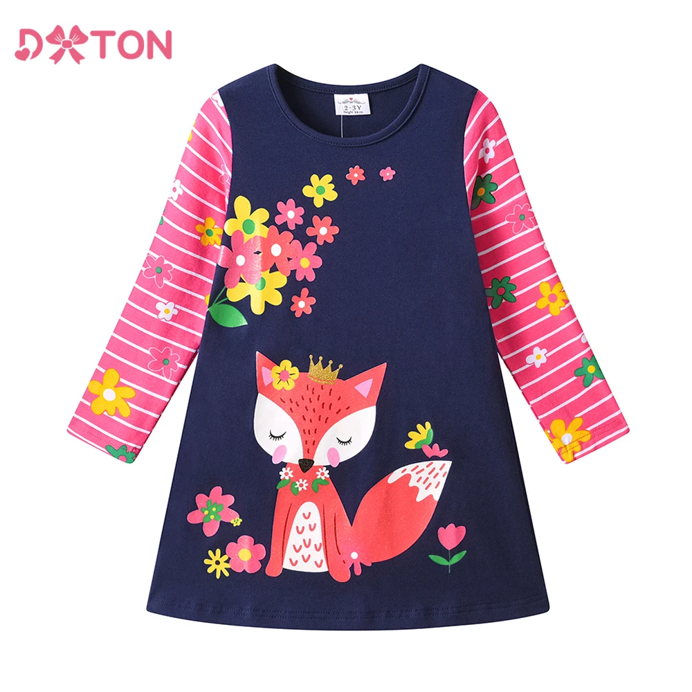 DXTON Vestido de niña a rayas manga larga para otoño - imagen 3