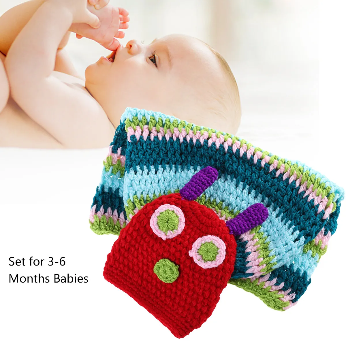 Conjunto de bebé en ganchillo hecho a mano con gorro oruga elástico - imagen 3