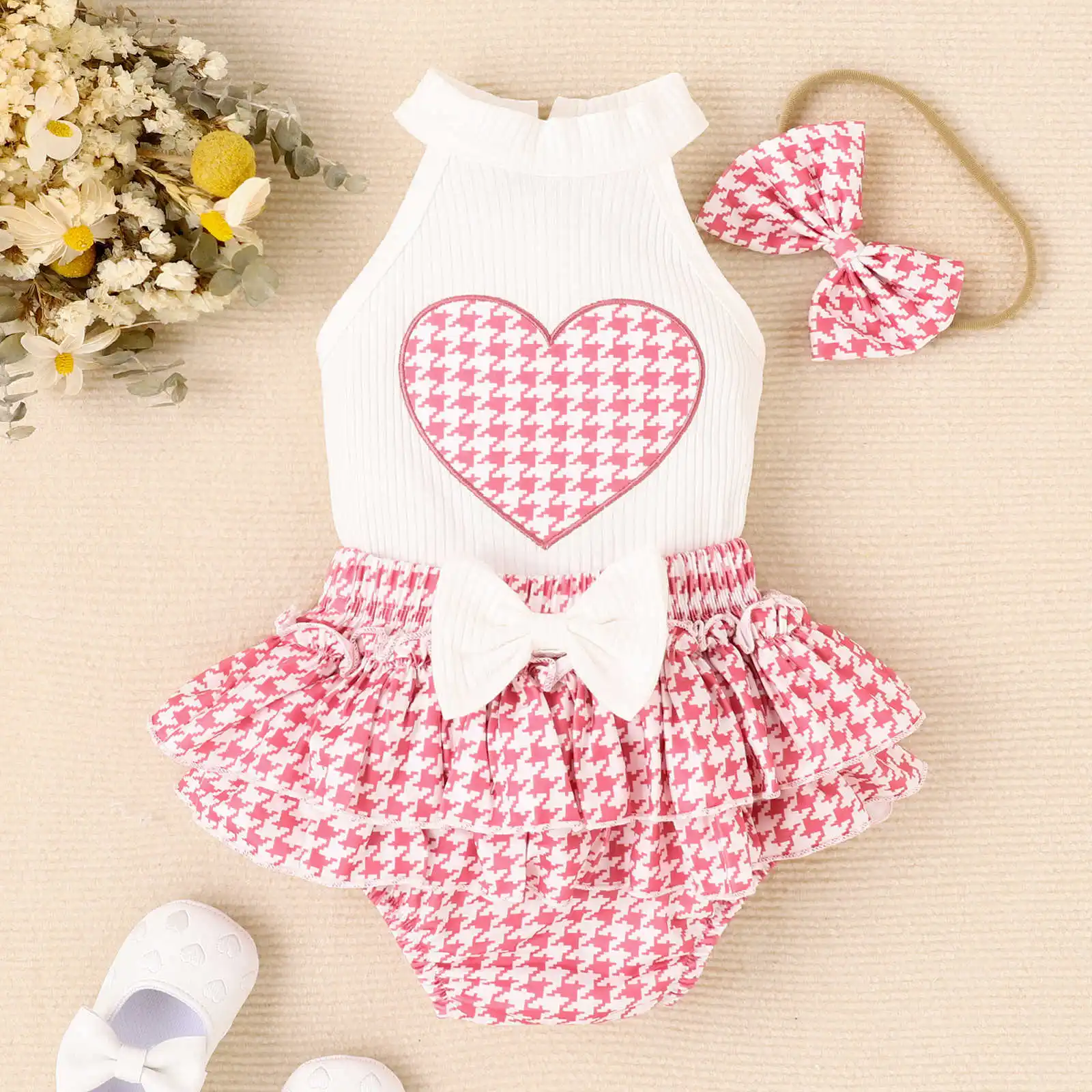Conjunto verano niña: top a cuadros y short con lazo - imagen 2
