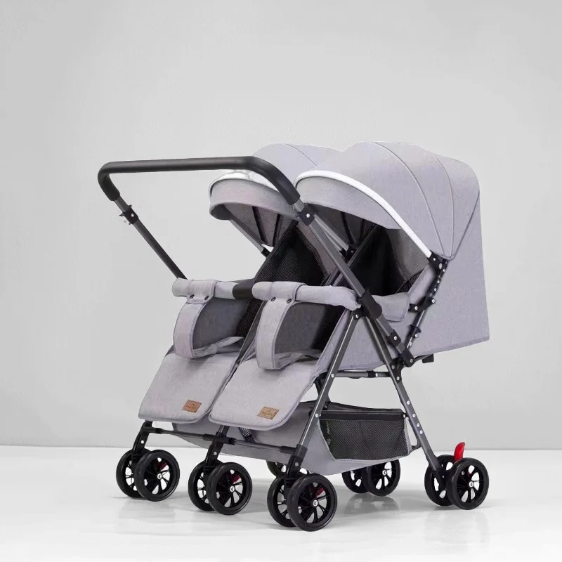 Cochecito doble para bebé con asiento reclinable y ruedas giratorias - imagen 4