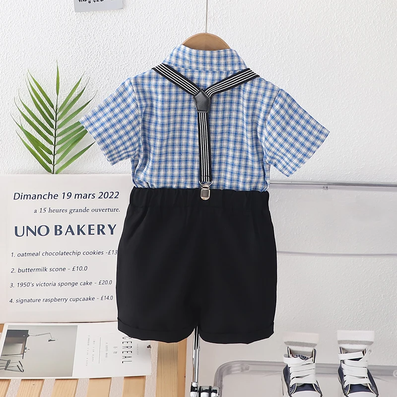 Conjunto bebé niño cuadros: camisa y pantalón corto verano - imagen 2