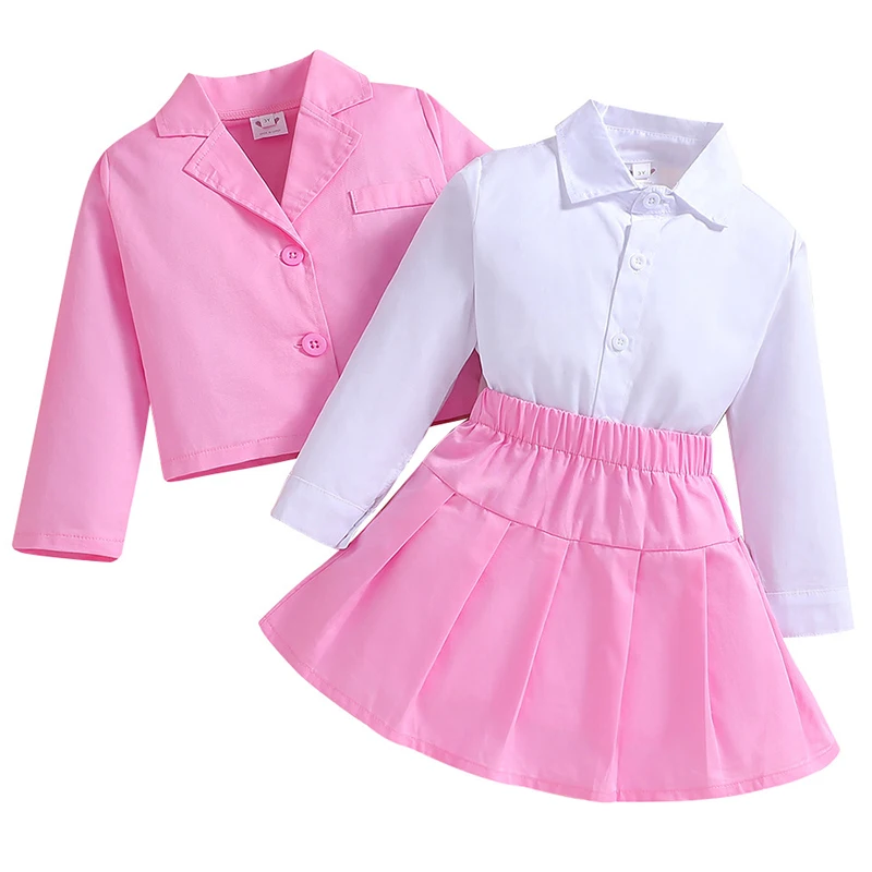 Conjunto algodon nina - Tops manga larga, abrigo y falda coreana