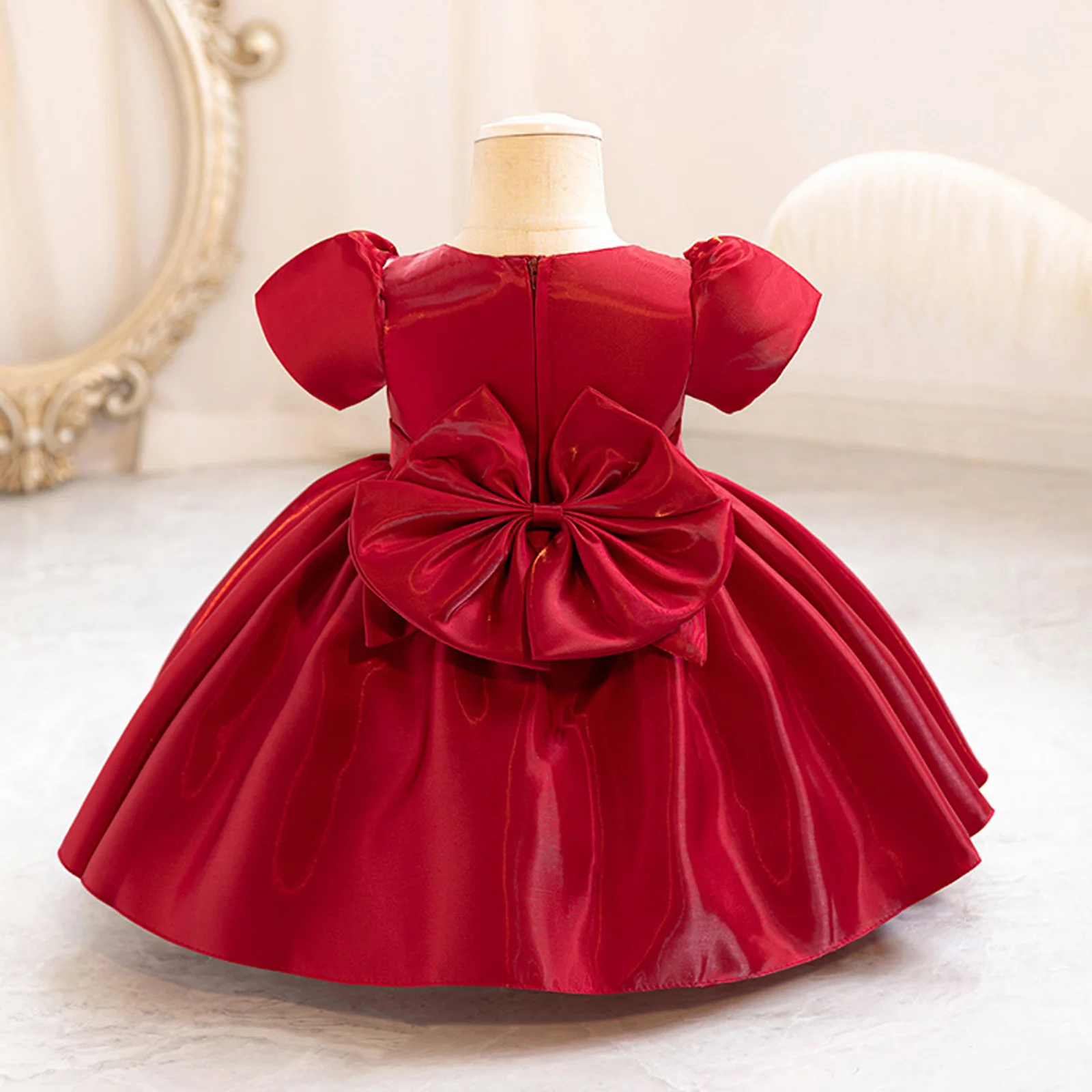 Vestido de flores para niña con mangas cortas abombadas y lazo - imagen 3