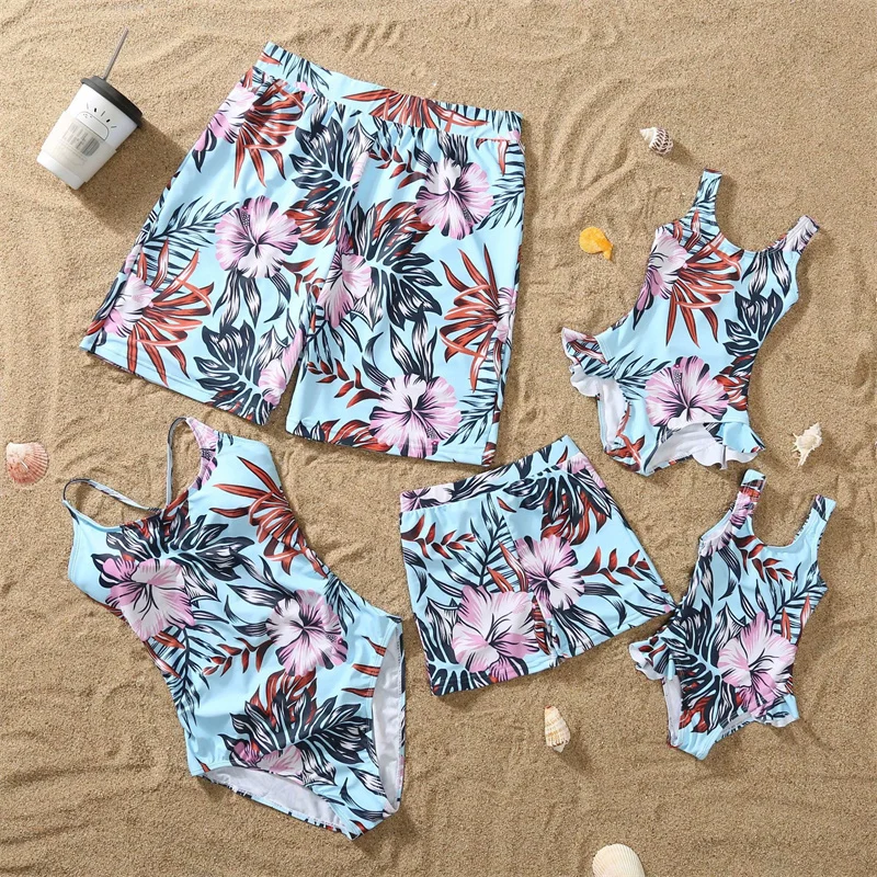 Ropa de baño familiar estampada para bebé, niño y niña verano