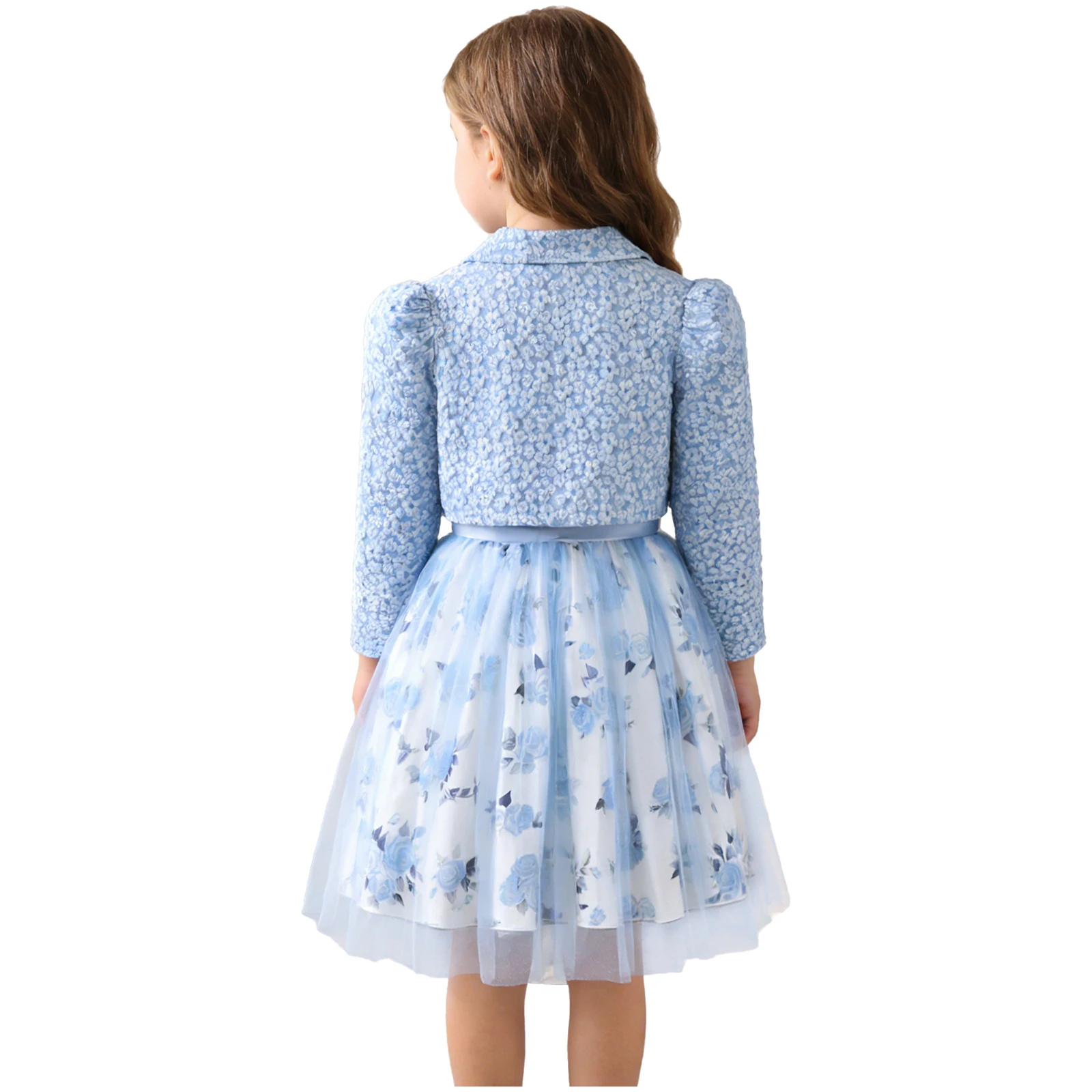 Vestido elegante niña con flores, capas en tul y cárdigan texturizado - imagen 2