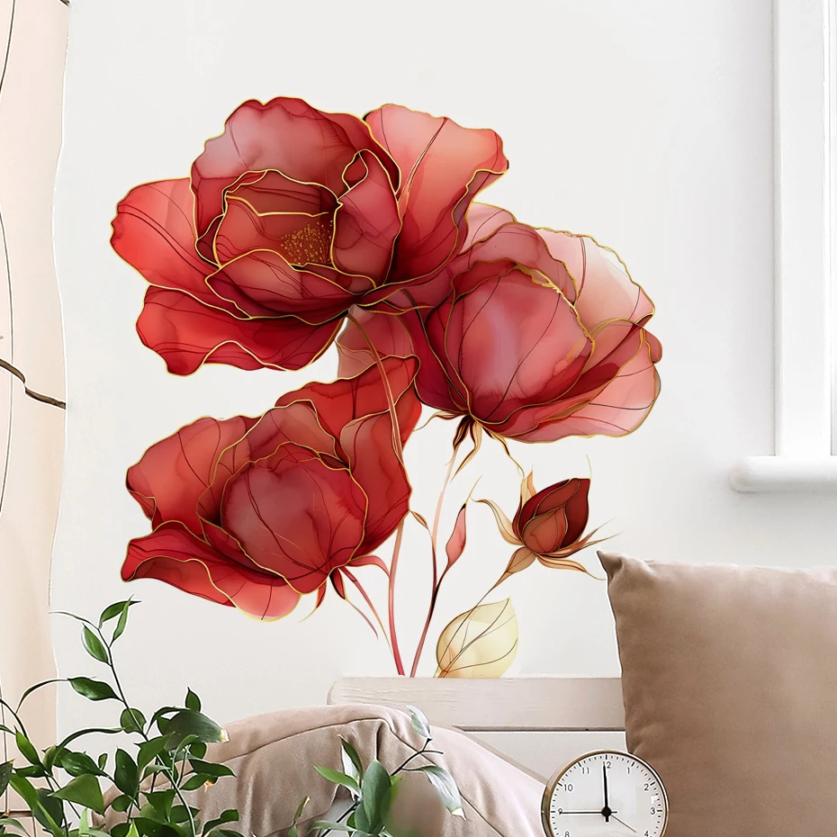 Pegatinas de pared de vinilo acuarela de flores azules para niña