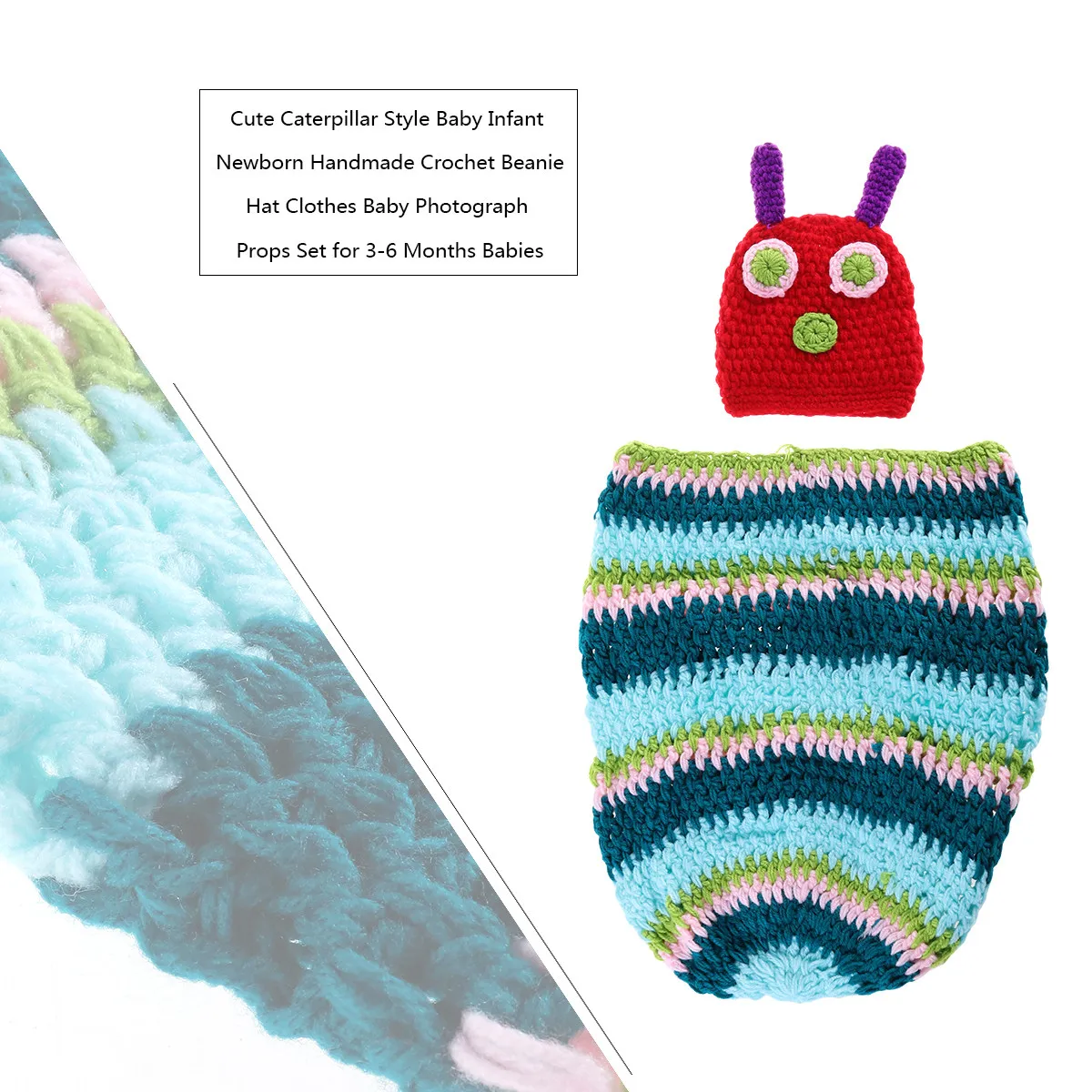Conjunto de bebé en ganchillo hecho a mano con gorro oruga elástico - imagen 4