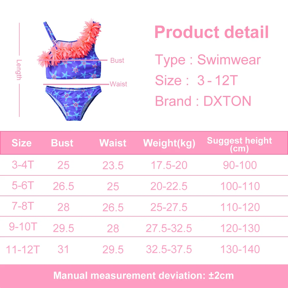 DXTON bañador de niña estampado estrellas de mar, hombros descubiertos - imagen 5