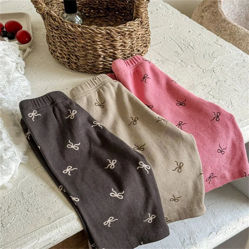 Pantalones de verano finos para niñas con lazo y cintura elástica - imagen 3