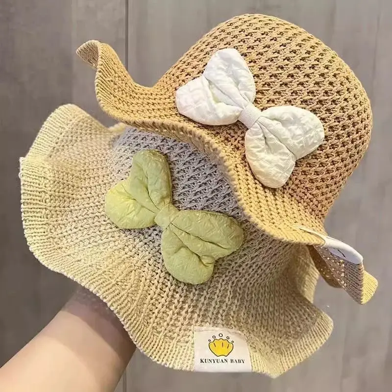 Sombrero de paja bebé con ala ancha transpirable y lazo grande - imagen 4